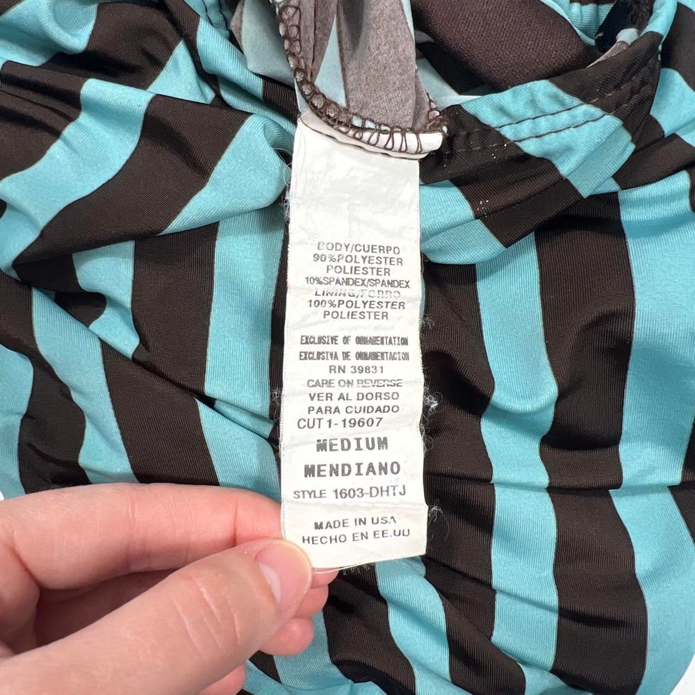 Y2K Vintage Takara Striped Teal and Brown Halter Top - Picture 6 of 6